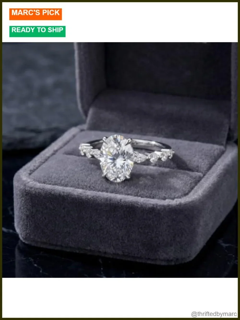 2 CT Oval Moissanite Engagement Ring with Marquise Band 925 Sterling Silver 18k